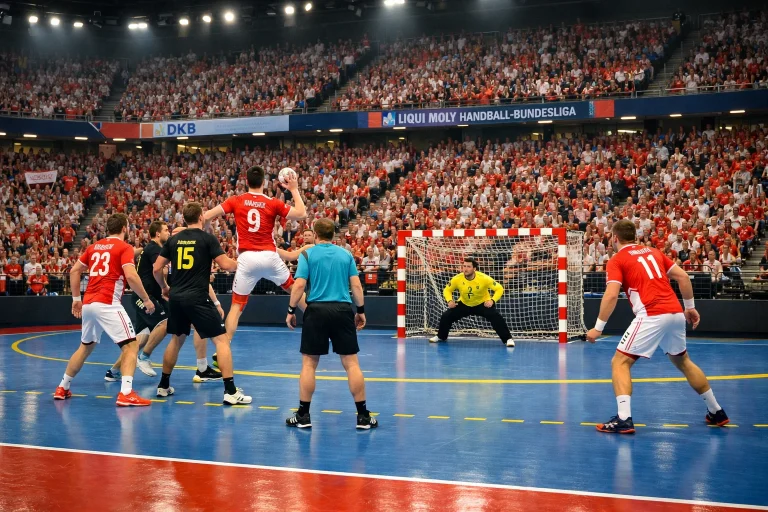 Füchse Berlin Heimspiel in der Max-Schmeling-Halle mit rot-weißer Atmosphäre