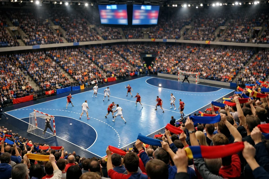 Volle Halle bei einem Spiel der Handball-EM mit europäischer Fankulisse