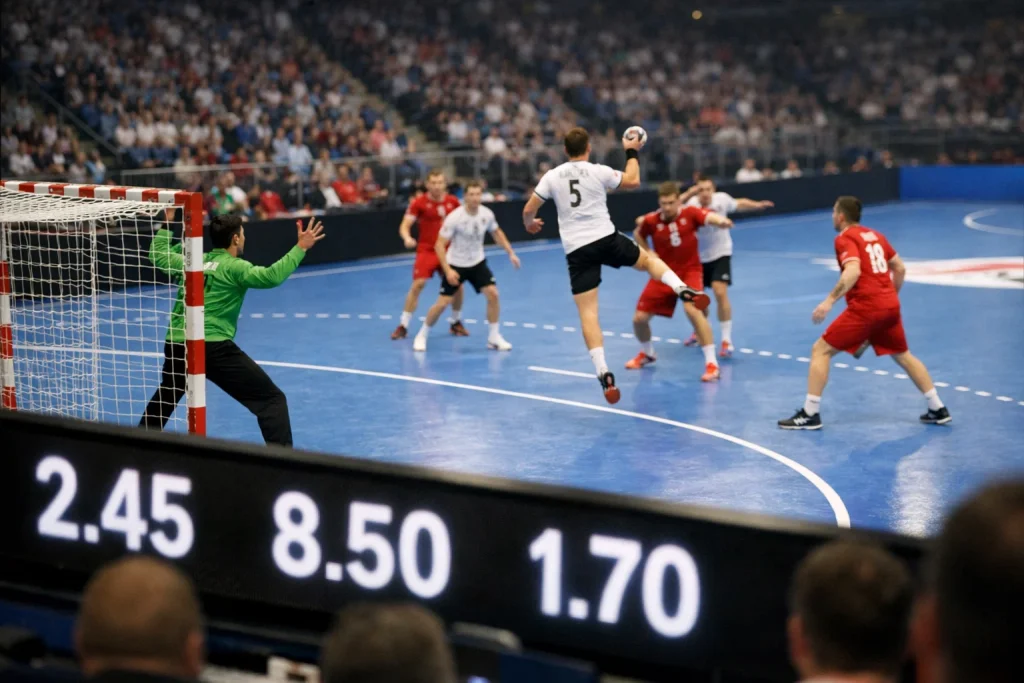 Live-Wetten-Anzeige während eines Handballspiels mit sich bewegenden Quoten