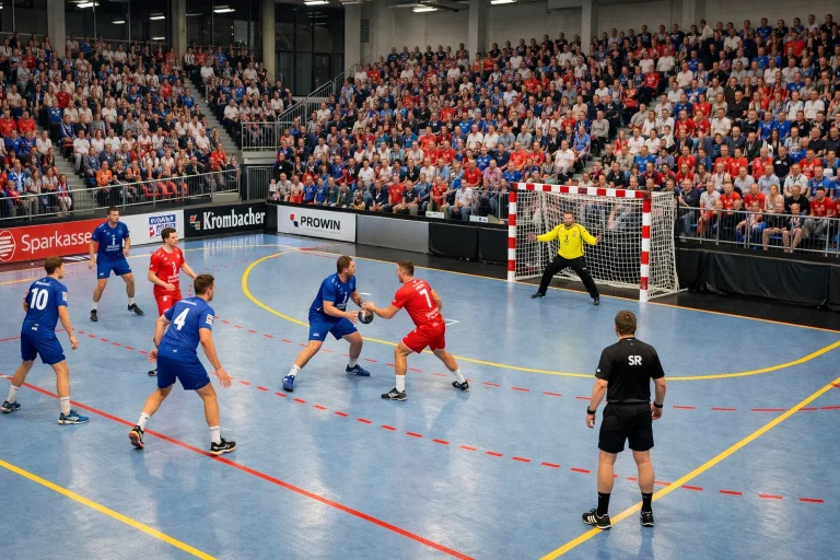 Heimspiel in der 2. Handball-Bundesliga mit voller Heimhalle und klassischer Derby-Atmosphäre