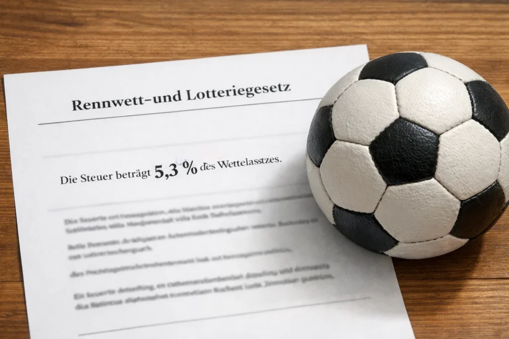 Taschenrechner mit Wettsteuer-Kalkulation auf einem Wettschein